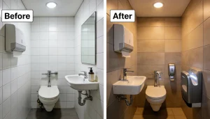 Before and after shop bathroom renovation in London