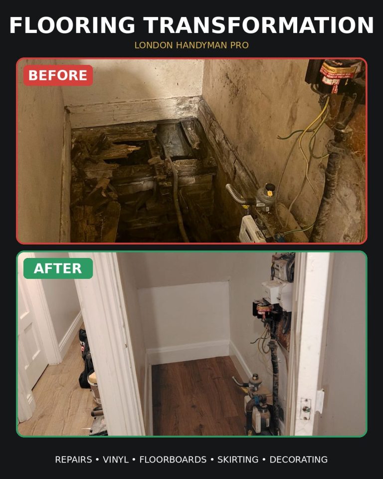 From a “mind the gap” moment to a clean, solid, finished space — this little cupboard had seen better days! 😅